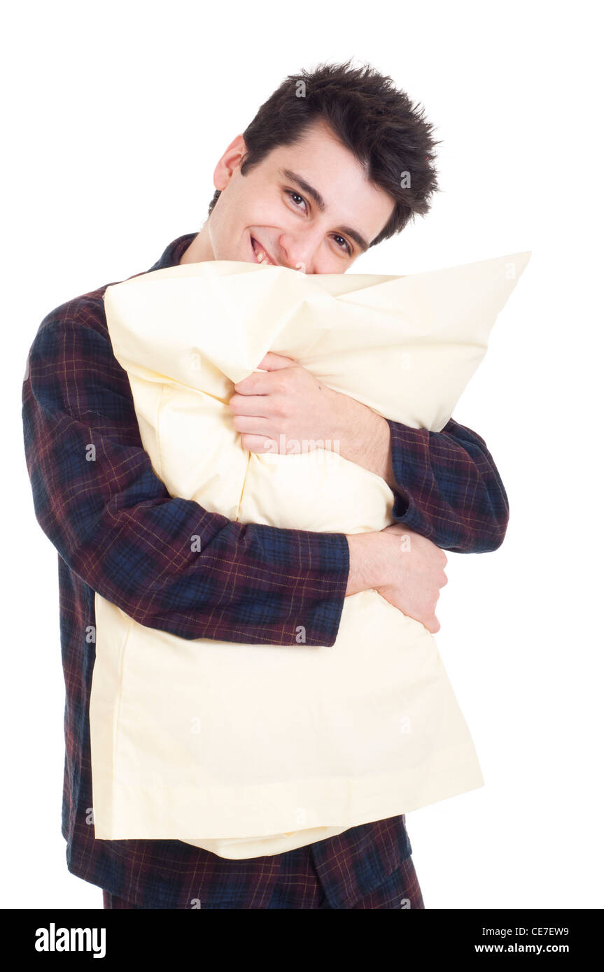 man holding pillow
