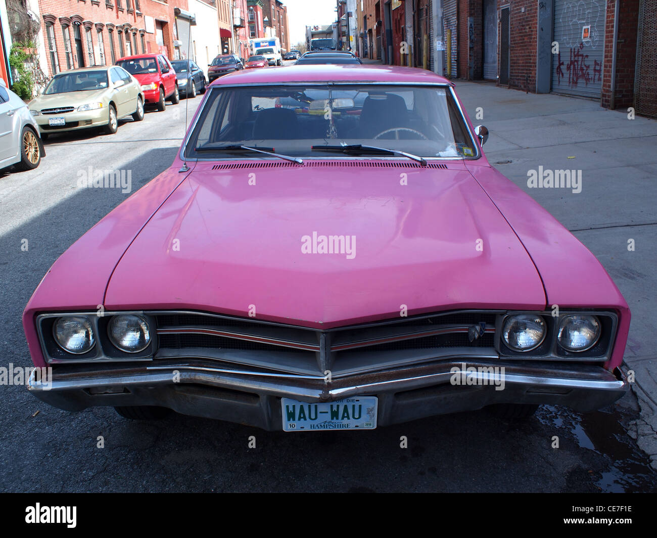 Pink Cadillac automobile, Brooklyn, New York, owned by the Wau-Wau dance troup Stock Photo