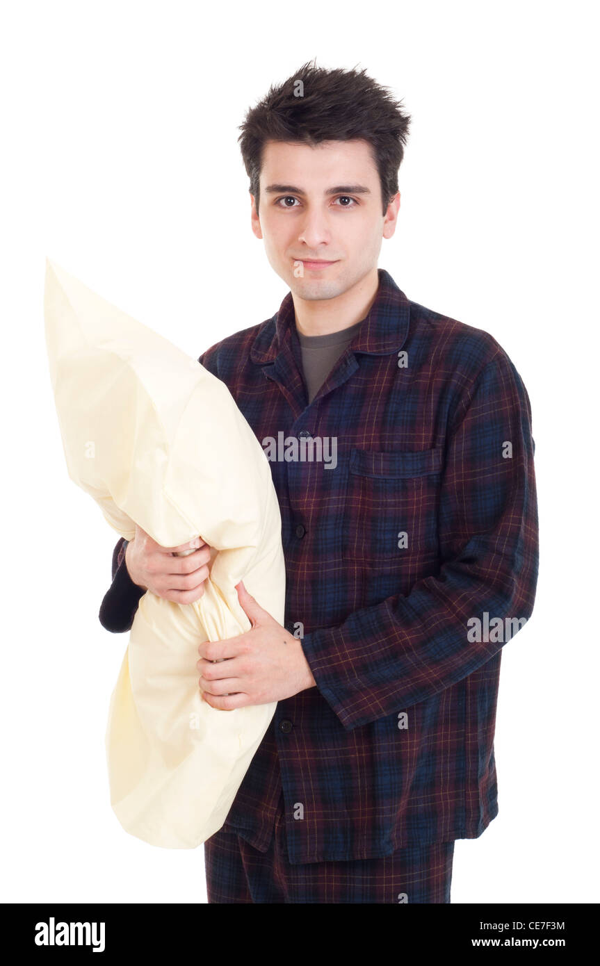 man holding pillow