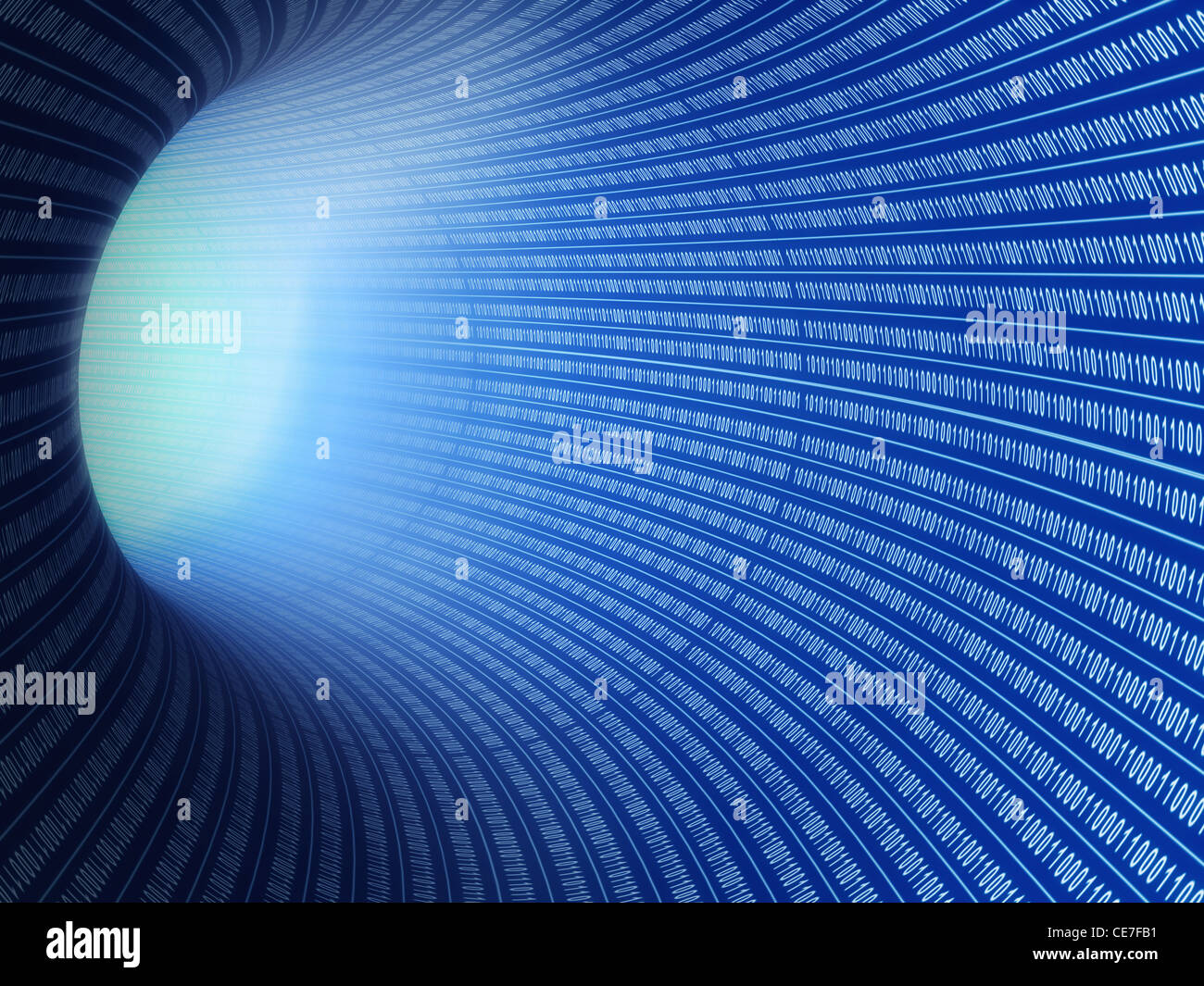 blue tunnel with binary symbols on the wall Stock Photo