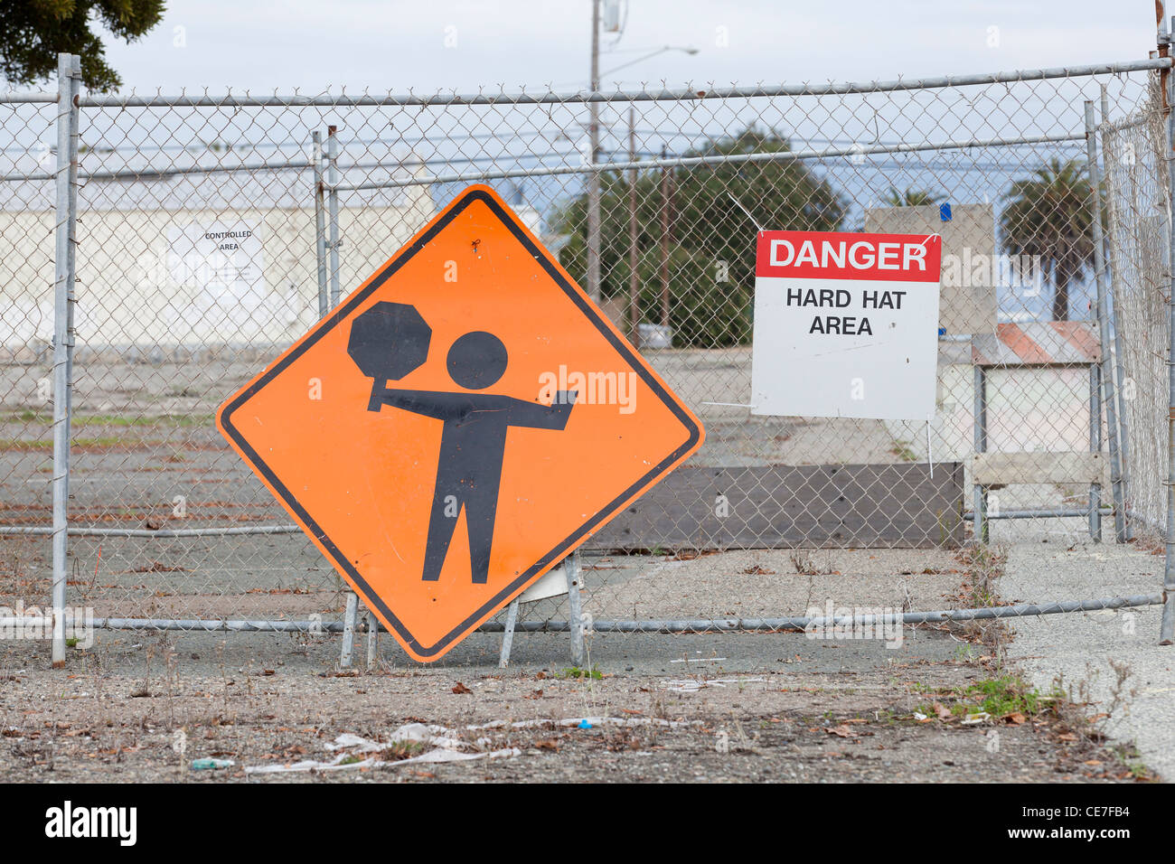Construction area warning signs Stock Photo Alamy