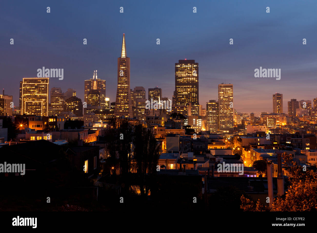 Nighttime San Francisco skyline Stock Photo