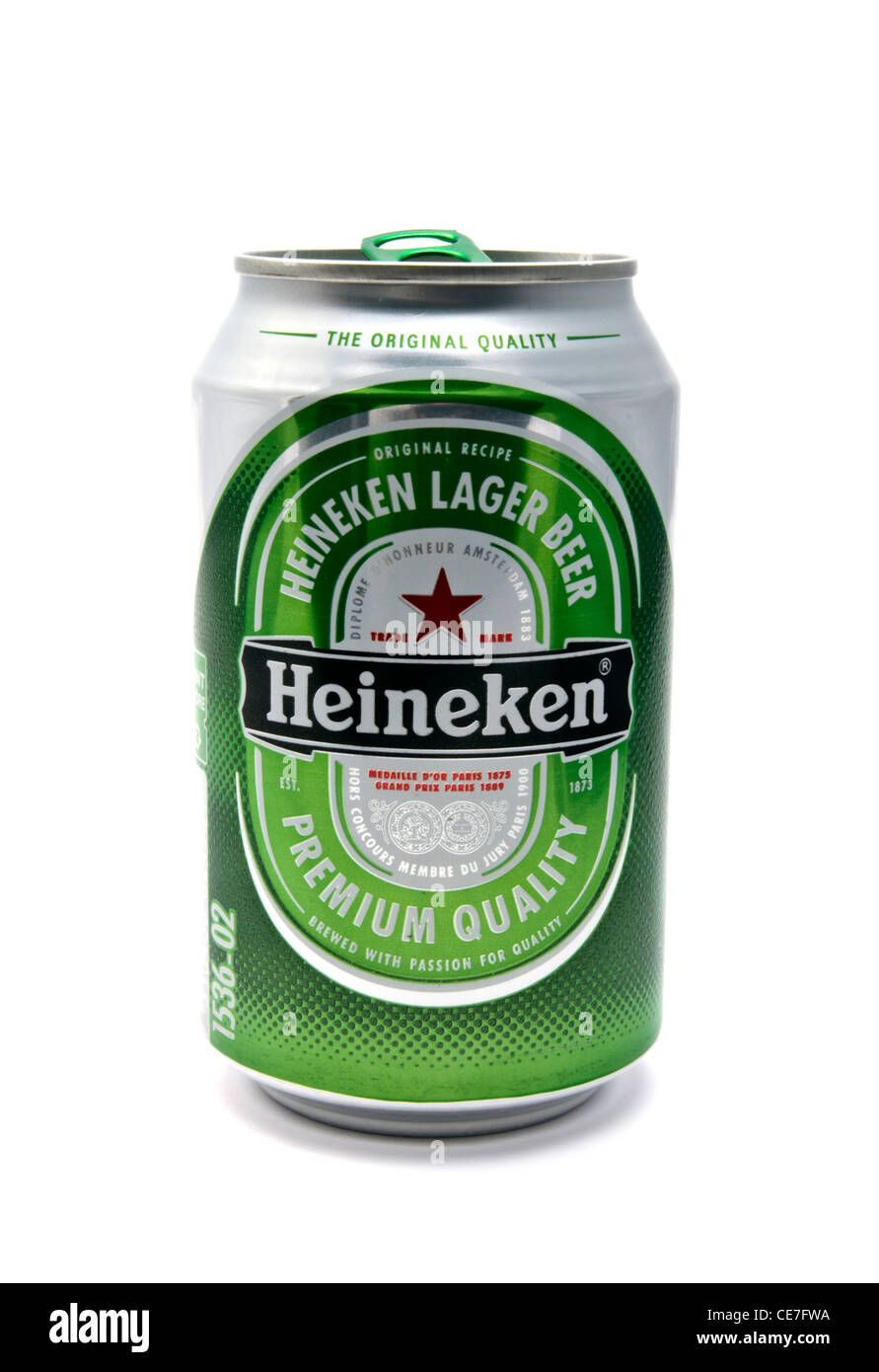 Heineken beer can closeup on white background Stock Photo