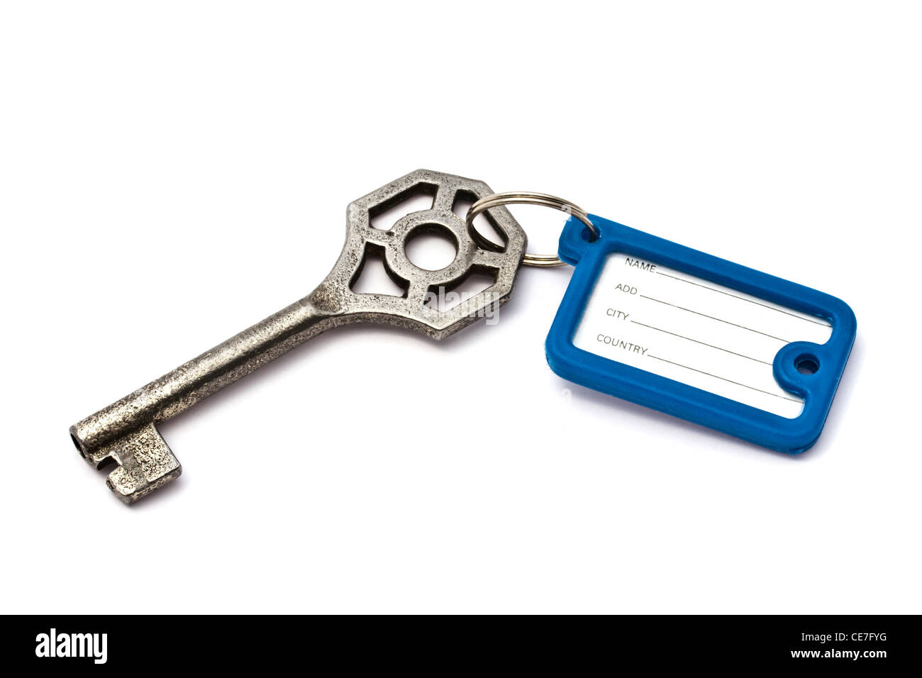 Blank tag and old key isolated on white background Stock Photo