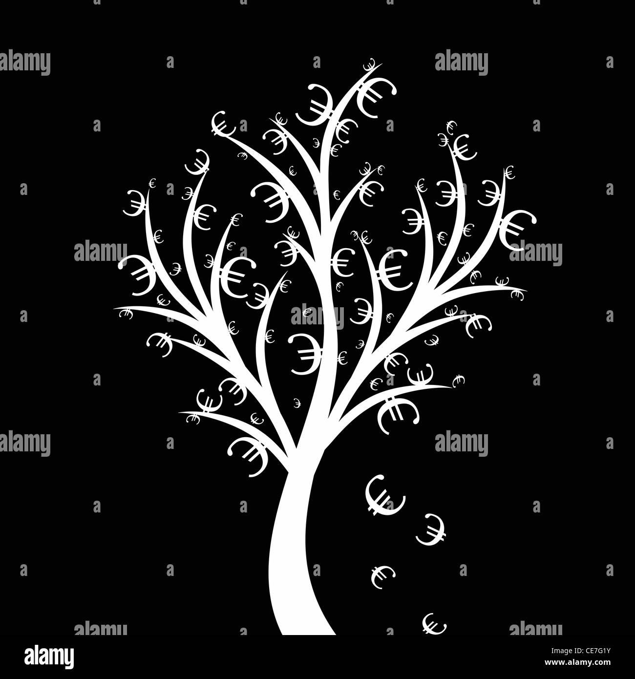 Abstract money tree with euro symbol isolated on black background Stock Photo