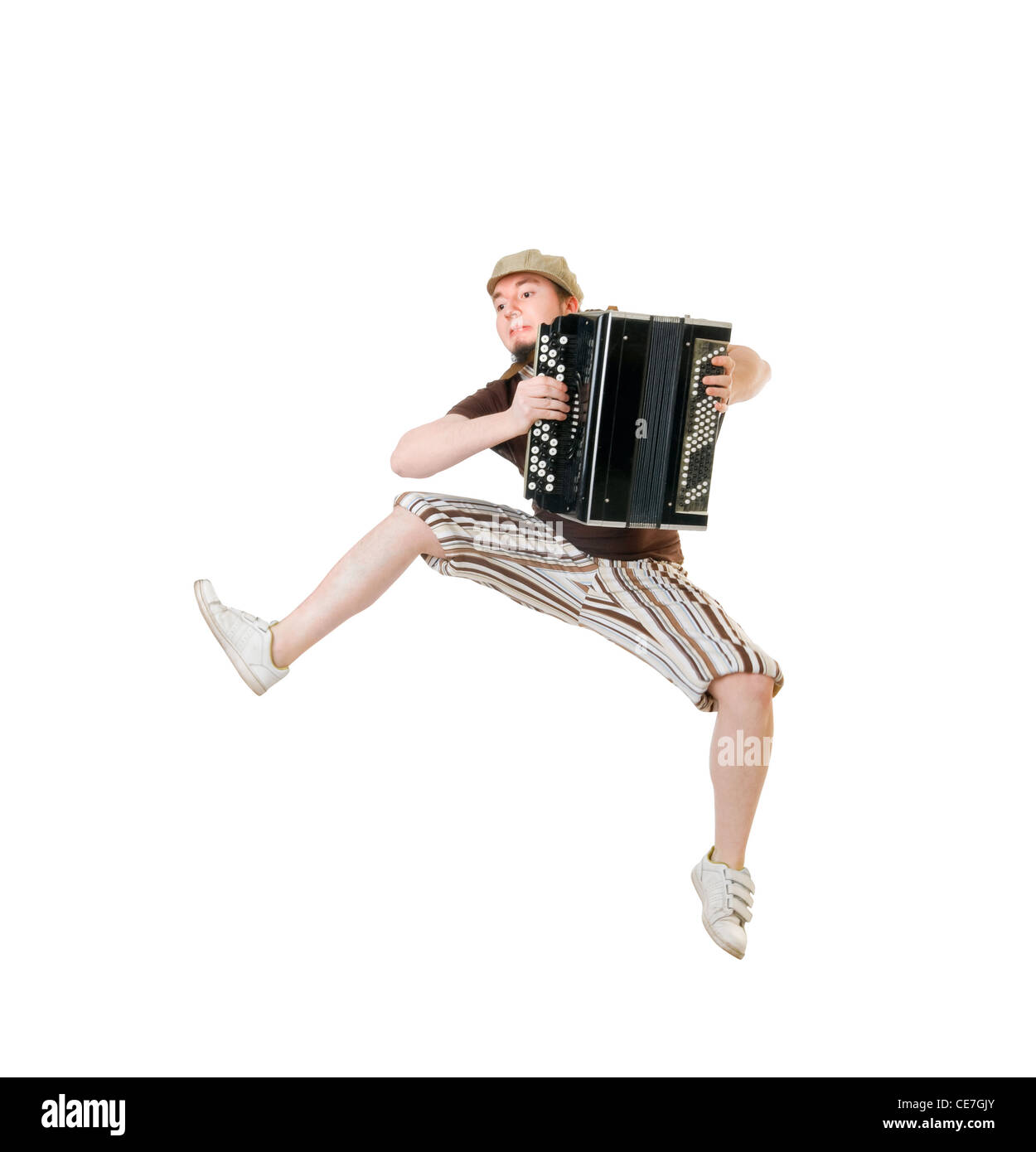 Cool young musician with concertina isolated on white background Stock Photo Alamy