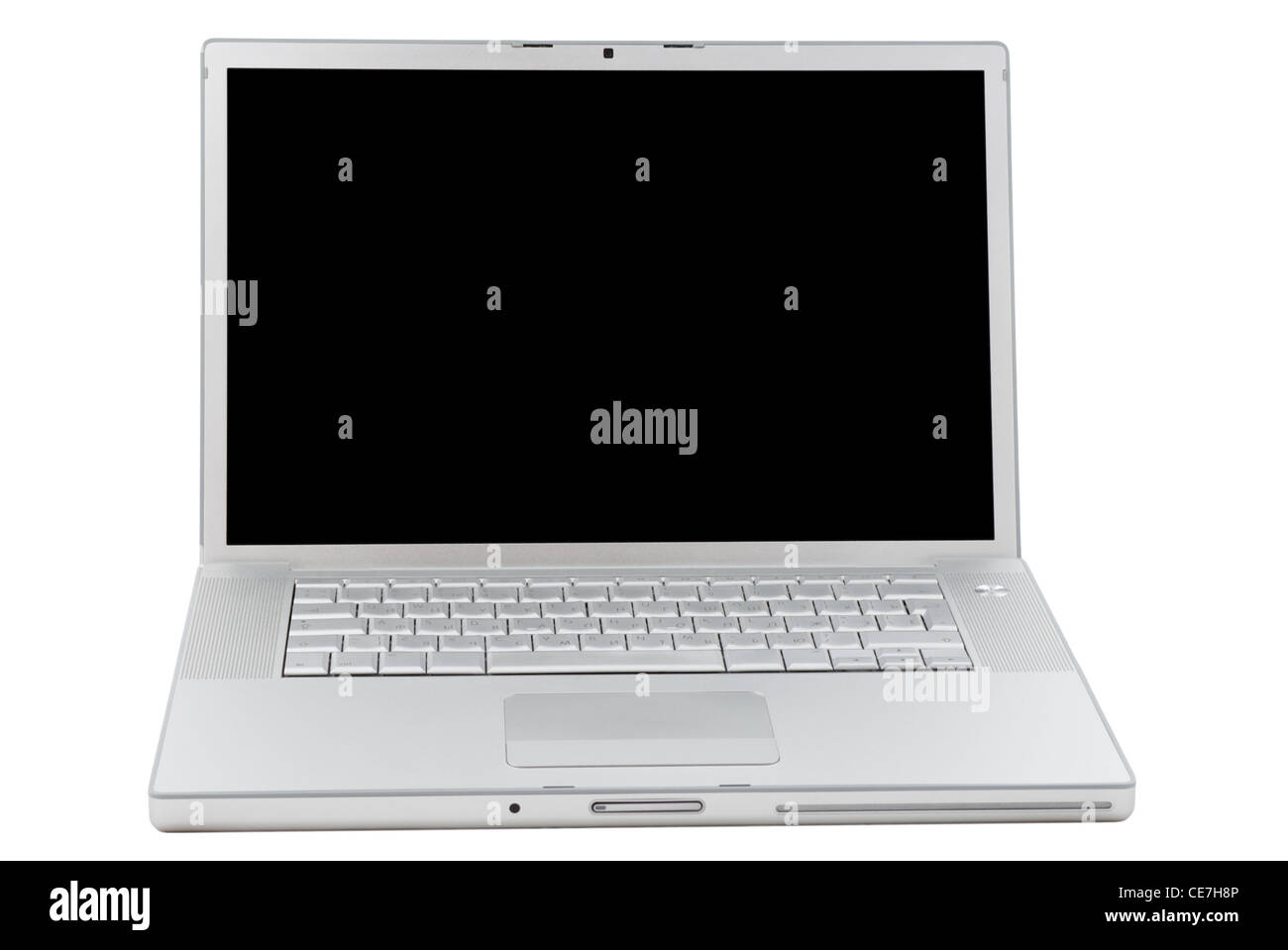 Silver portable computer. Front view.  Stock Photo