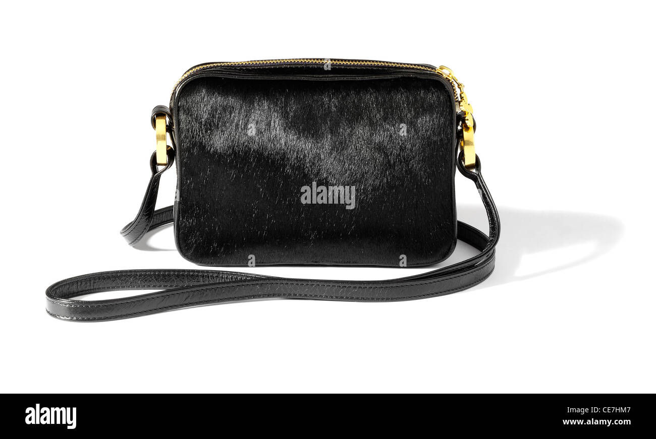 Black woman's leather bag isolated on white background with clipping