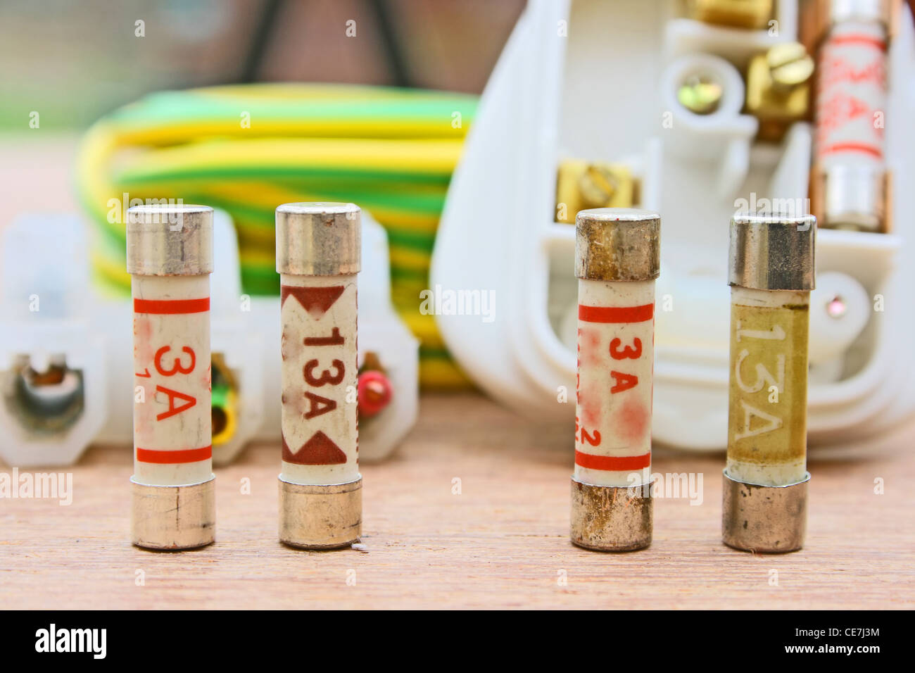 Electrical fuse with a three pin plug. Stock Photo
