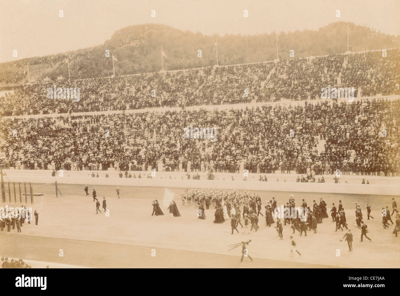 Greece, Attica, Athens, Opening ceremony of the 1896 Games of the I Olympiad in the Panathinaiko stadium, royal party arrival. Stock Photo