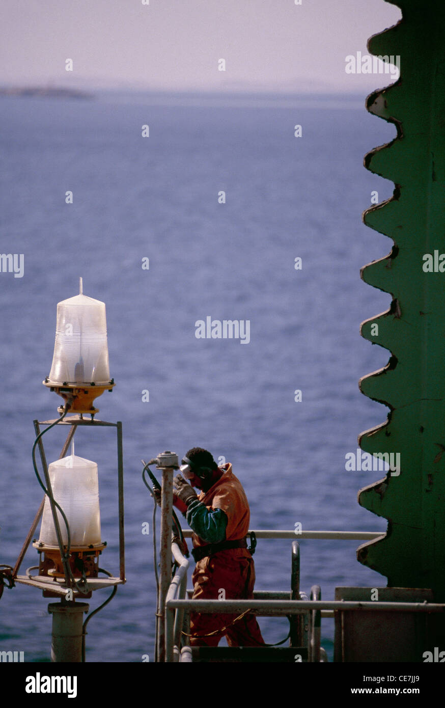 An offshore Santa Fe jackup oil rig drilling in the Red Sea, in Egyptian waters. Stock Photo