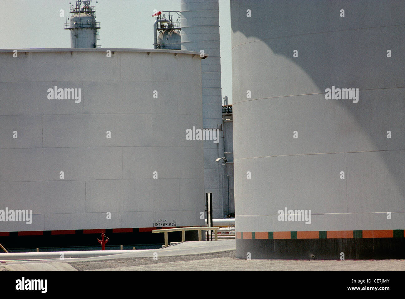 Oil storage tanks in the tank farm at the largest oil refinery in the