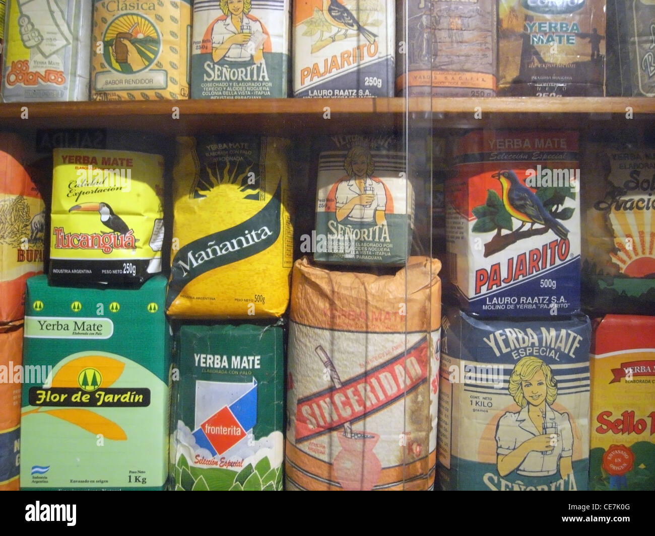 Many antique brands of yerba mate on display in the Museo del Mate, Tigre,  north of Buenos Aires, Argentina. No PR Stock Photo - Alamy