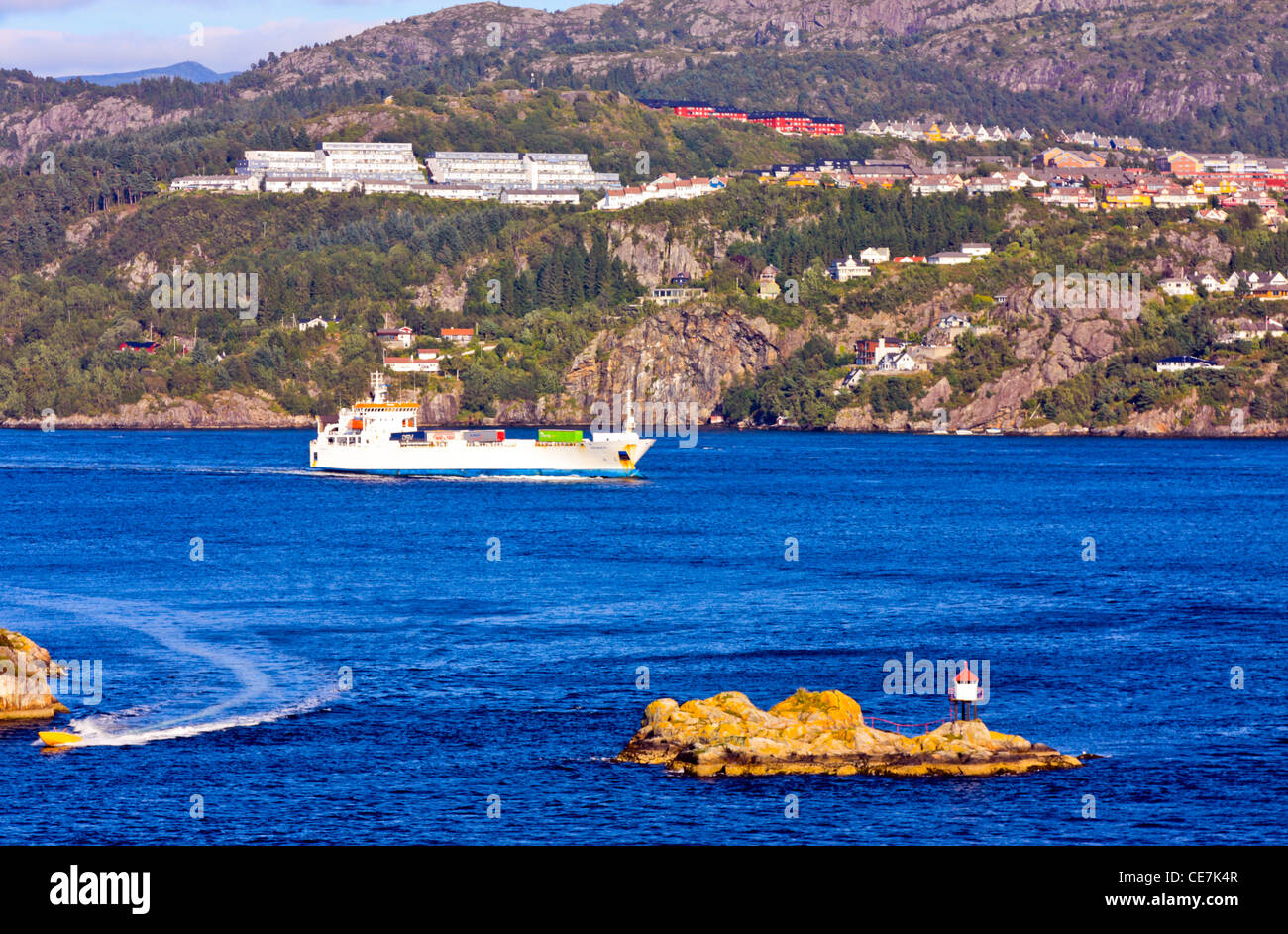 Ship traffic in the Bergen Fjord, Norway Stock Photo