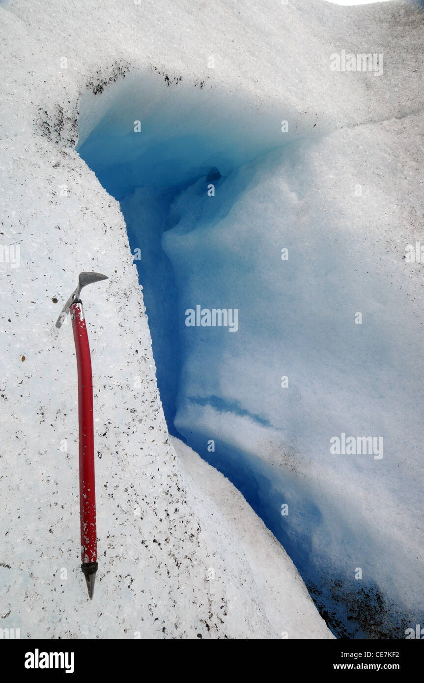 Icepick in ice beside ice cave, Perito Moreno Glacier, Los Glaciares