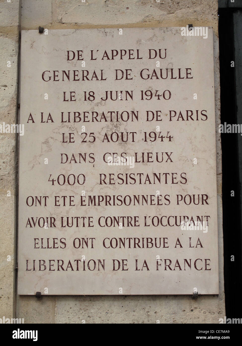 Square de la Roquette,a former women's prison,Paris,France,Appel du 18 juin 1940,General De Gaulle Stock Photo