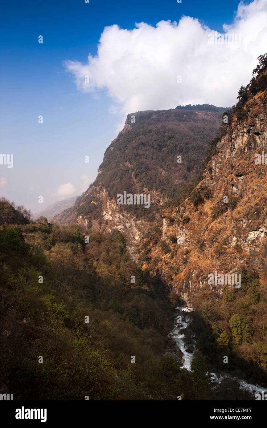 India, Arunachal Pradesh, Tawang Valley, view along Tawang river towards Tibetan border Stock Photo