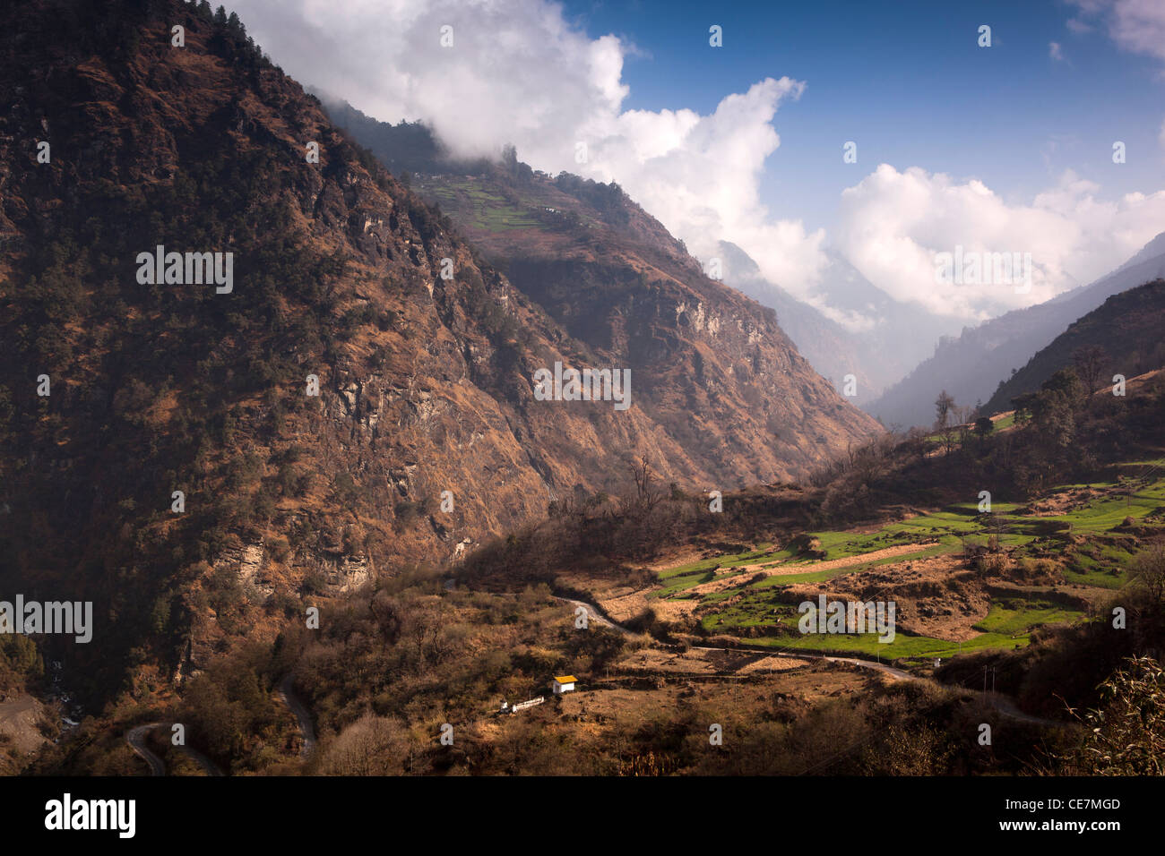 India, Arunachal Pradesh, Tawang Valley, view from Jang towards Tibetan border Stock Photo