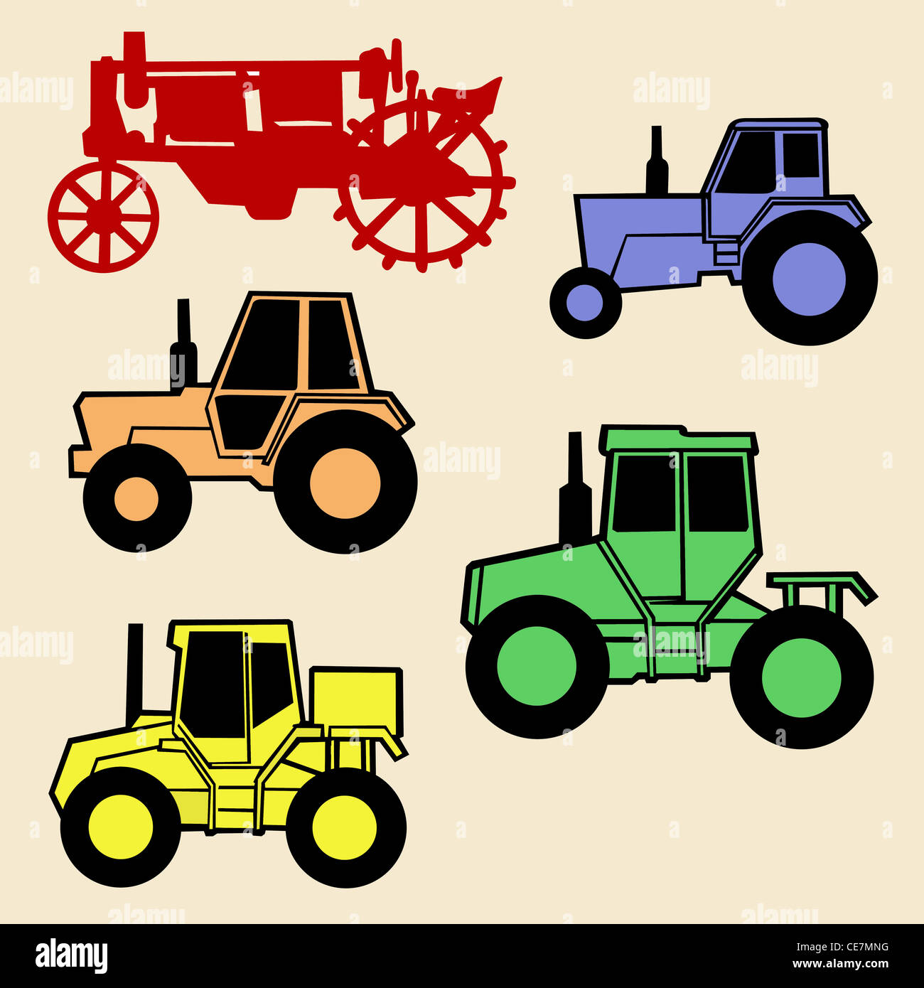 vector tractor set on white background Stock Photo - Alamy