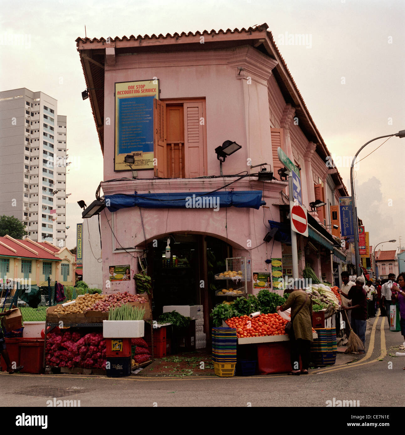 Travel Photography - Corner shop in Little India in Singapore in Southeast Asia Far East. Stock Photo