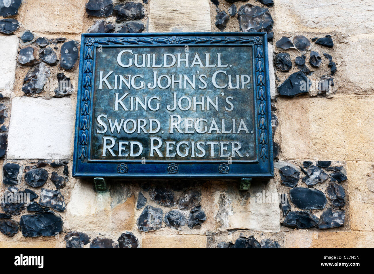 A sign on the wall of King's Lynn Guildhall. Stock Photo