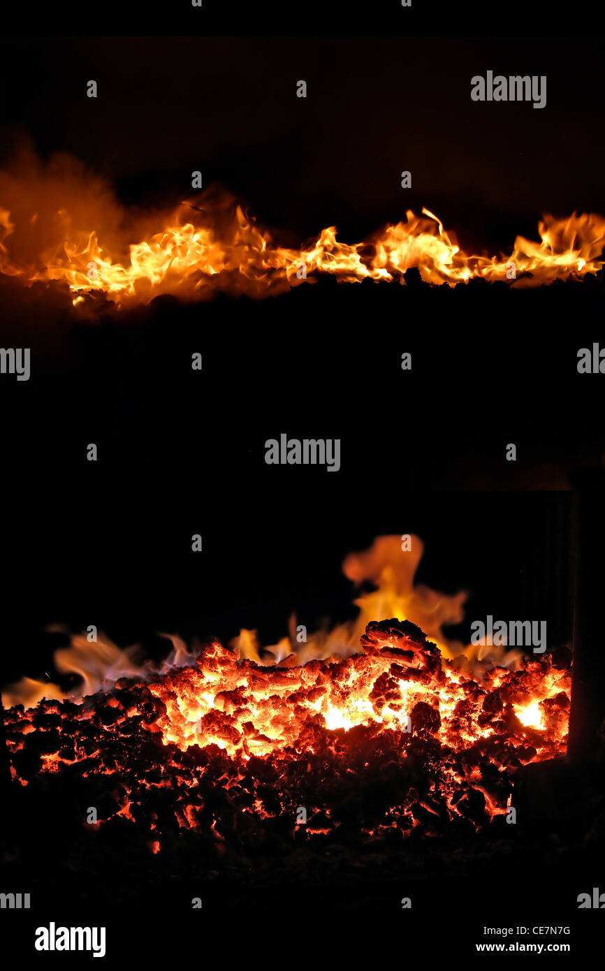 fire in stove Stock Photo