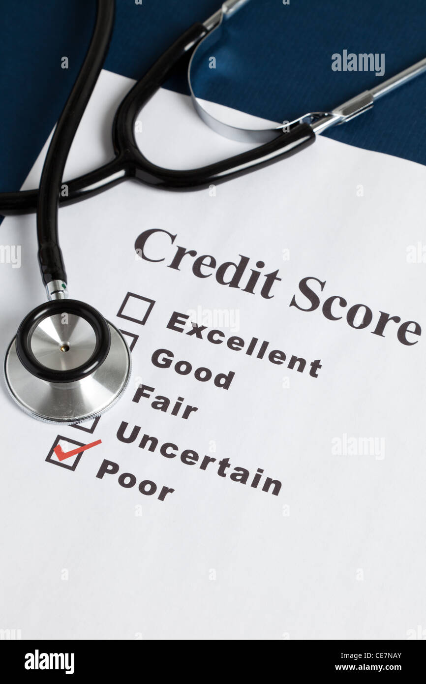 Stethoscope and Credit Report, concept of Credit Problems Stock Photo