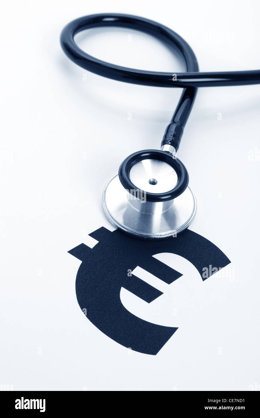 Stethoscope and euro dollar sign, concept of Financial Health Stock Photo