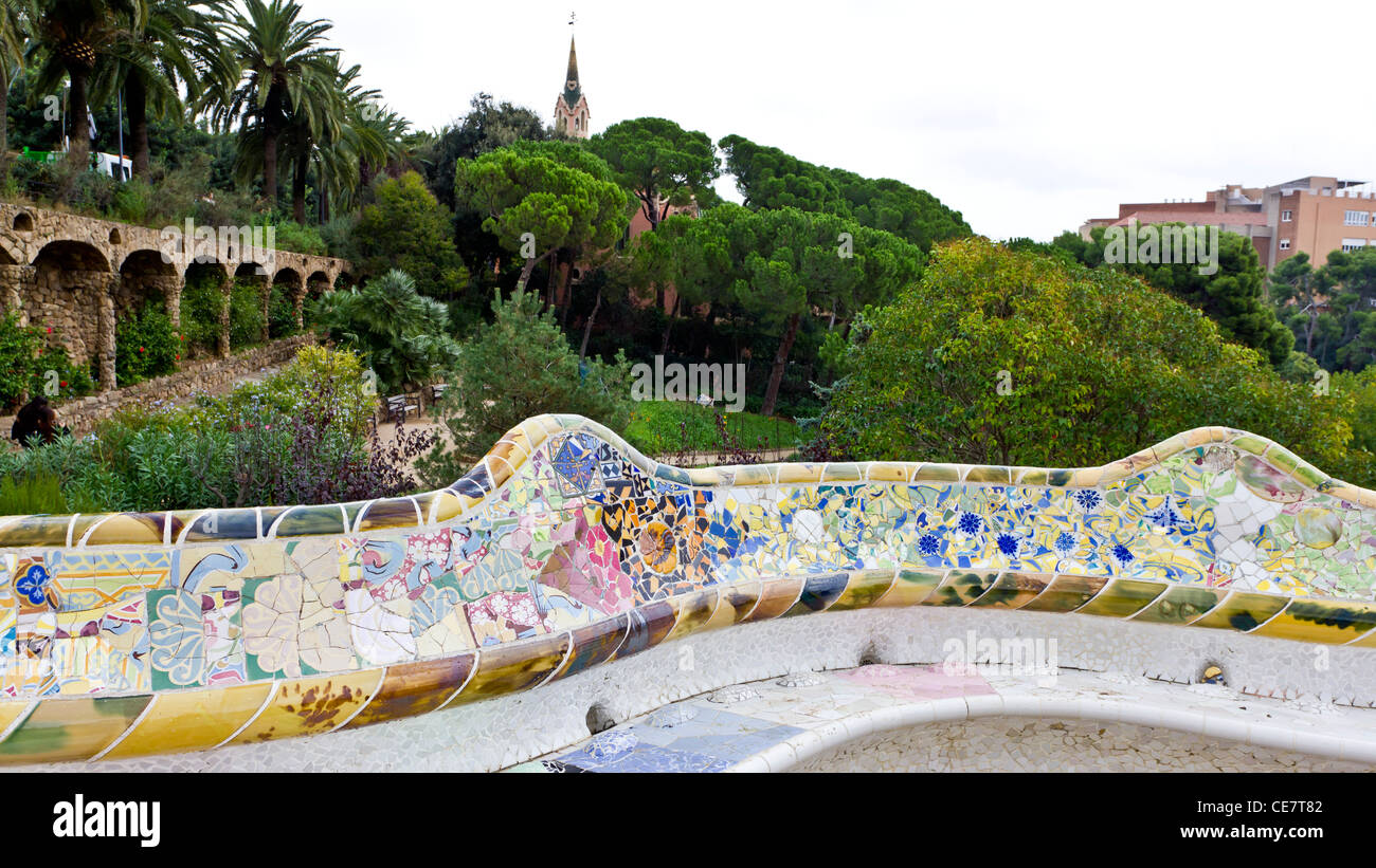 Park Guell garden complex in Barcelons, Spain, designed by Gaudi