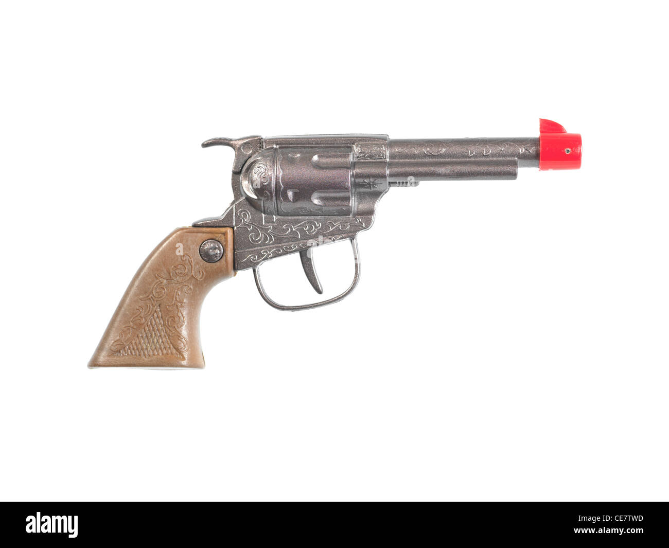 A toy hand gun isolated against a white background Stock Photo