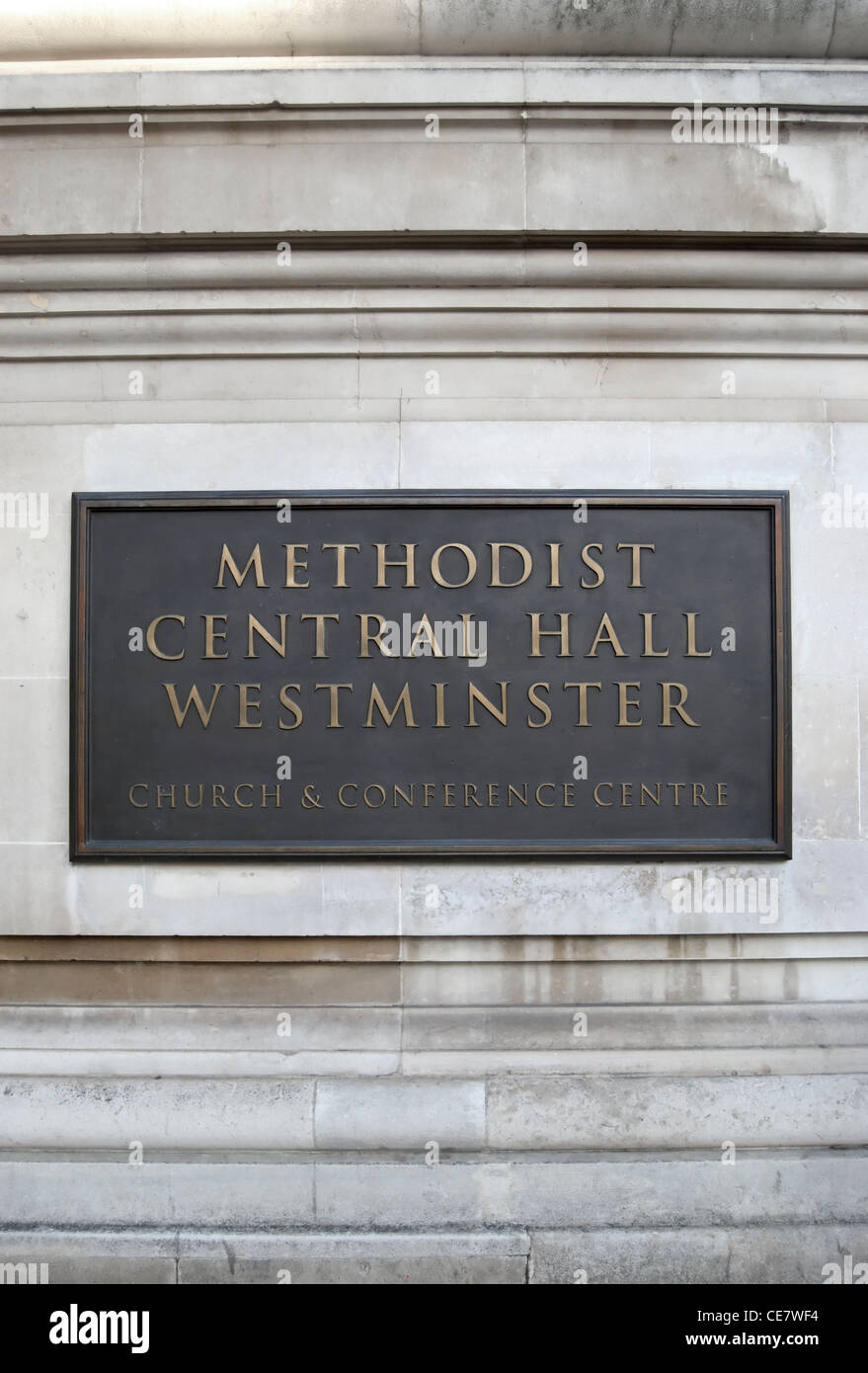 name plate for central methodist hall, westminster, london, england