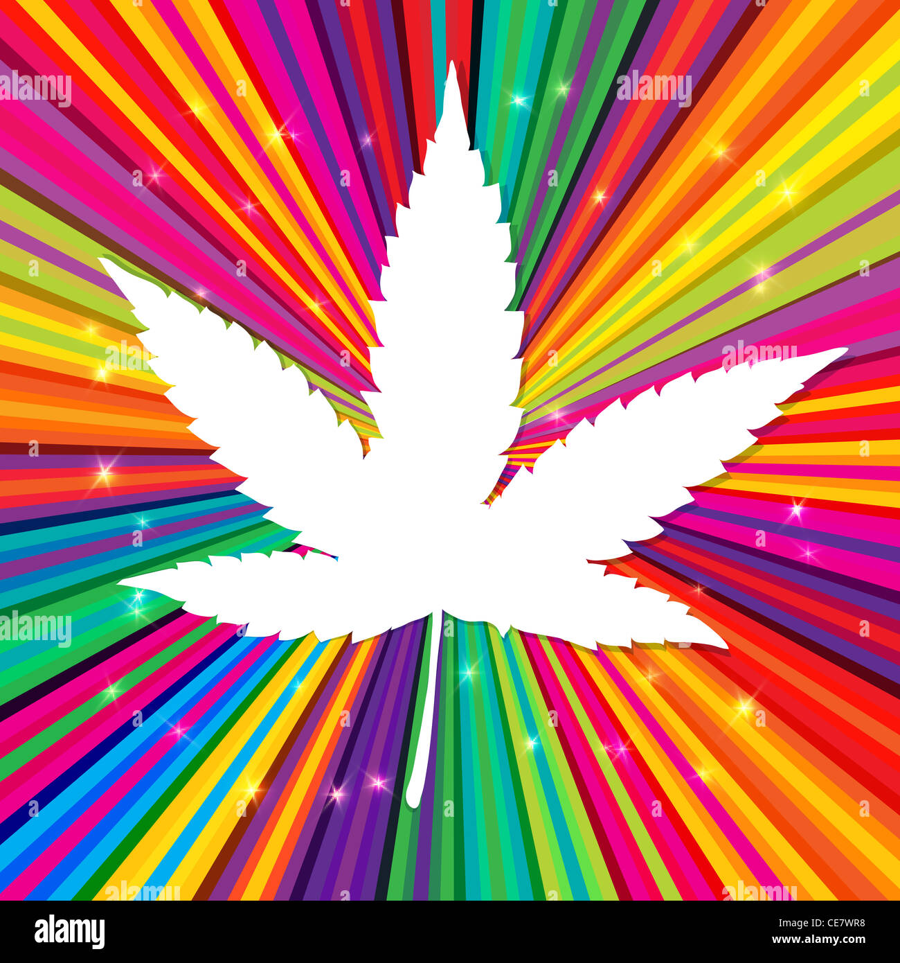 Cannabis leaf on abstract psychedelic background Stock Photo
