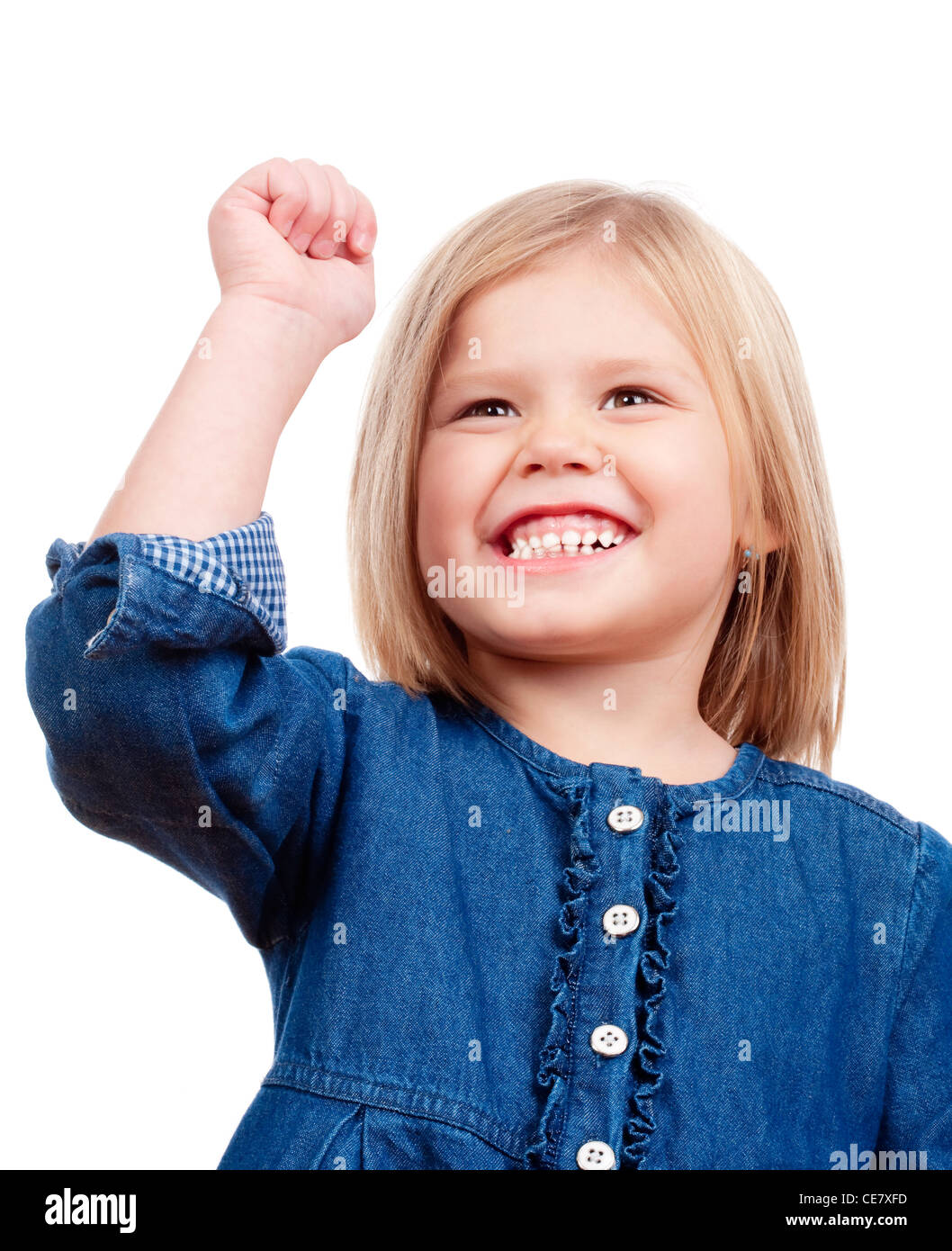 portrait of a happy little girl with blond hair smiling - isolated on ...