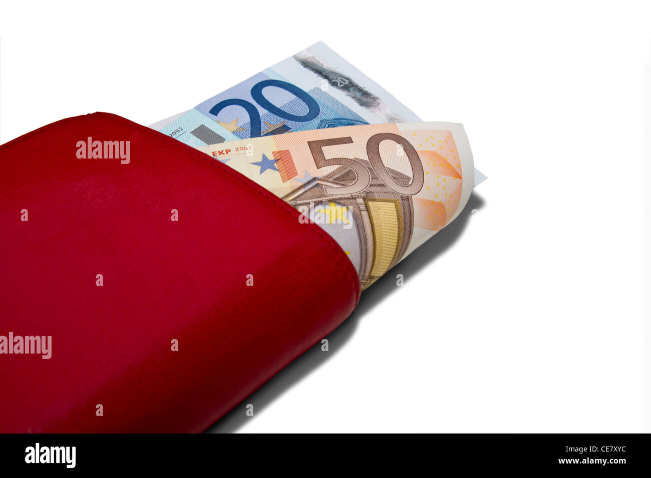 Red wallet with euro bills Stock Photo