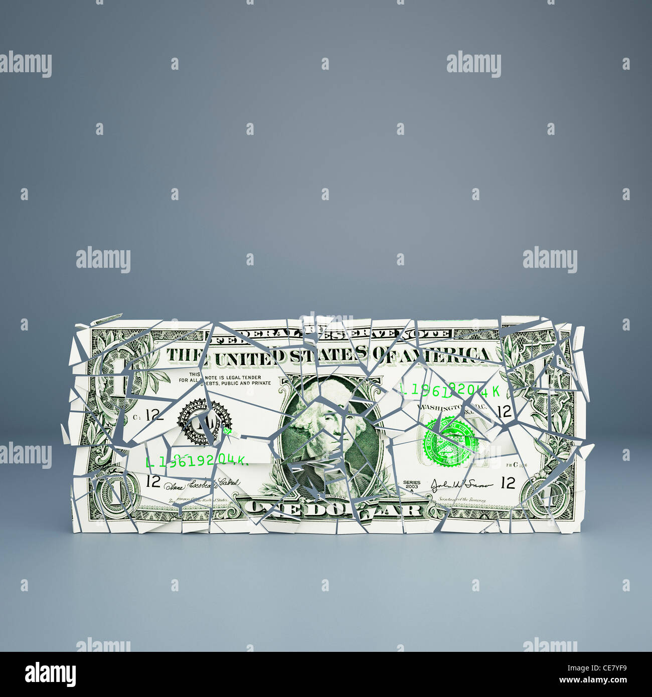 Dollar bill crumbling - representing fragile US economy Stock Photo