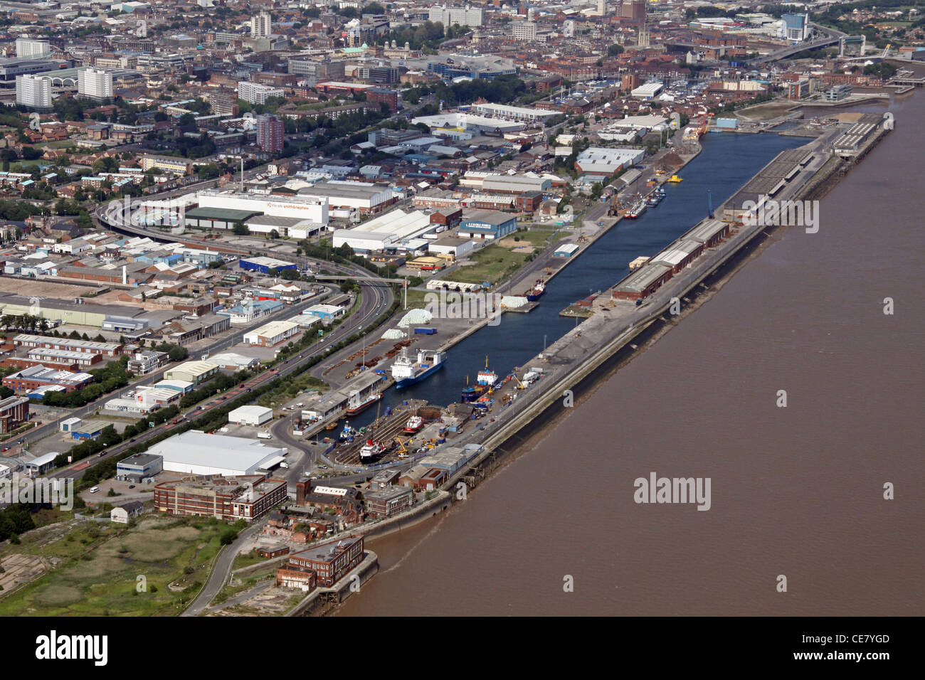 Aerial image of Albert Dock, Hull, East Yorkshire Stock Photo