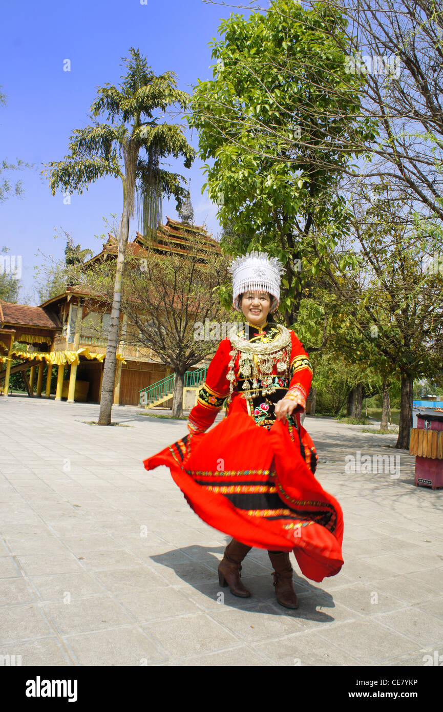 portrait of chinese woman in minority costume Stock Photo
