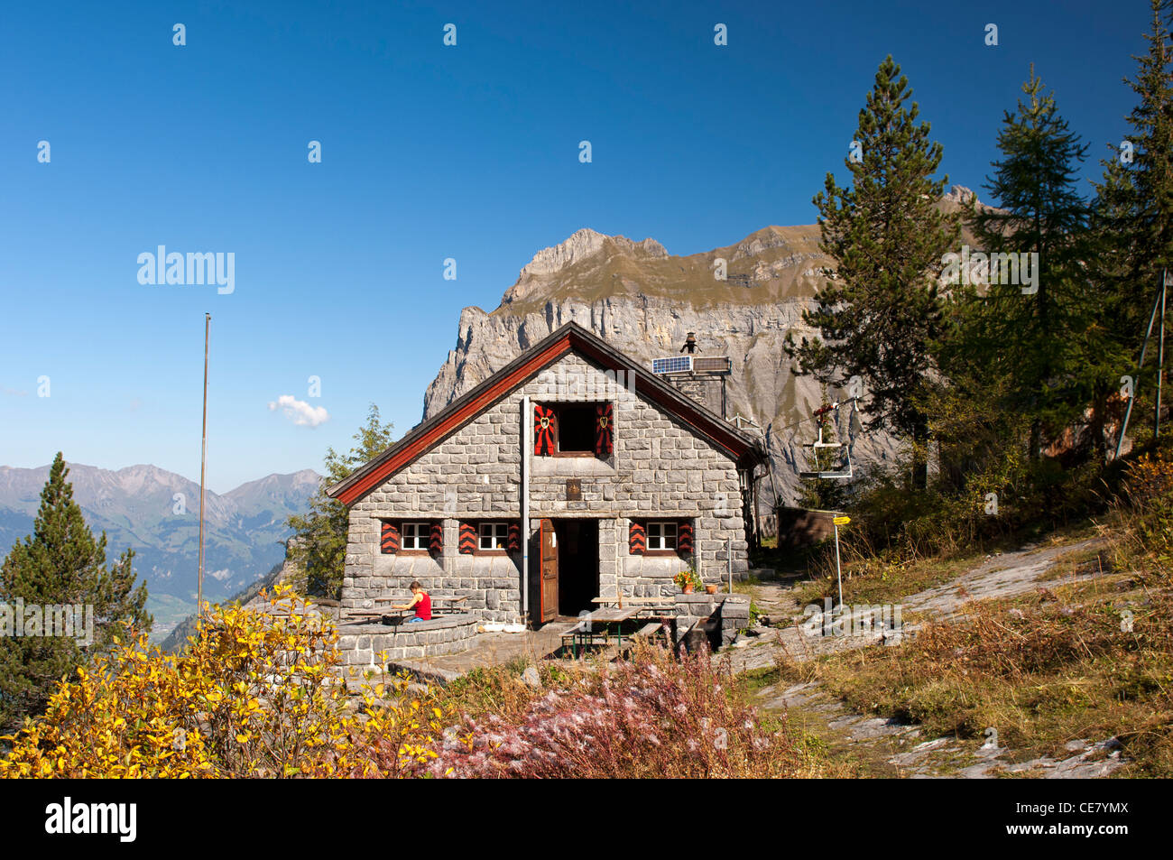 Mountain refuge Doldenhornhuette of the Swiss Alpine Club SAC, Kandersteg, Bernese Oberland, Switzerland Stock Photo