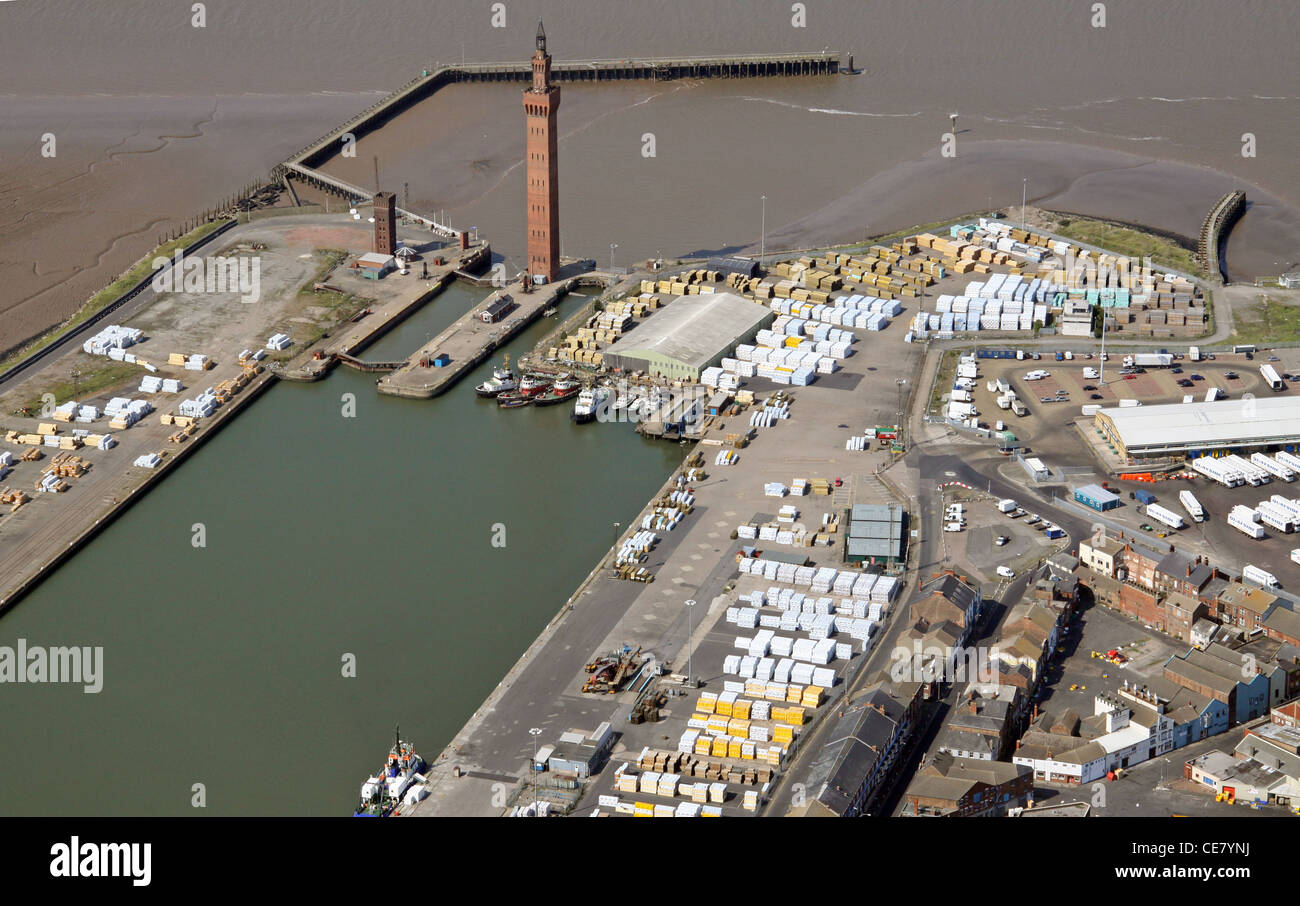Aerial photograph of Grimsby docks and famous Italian style tower Stock Photo