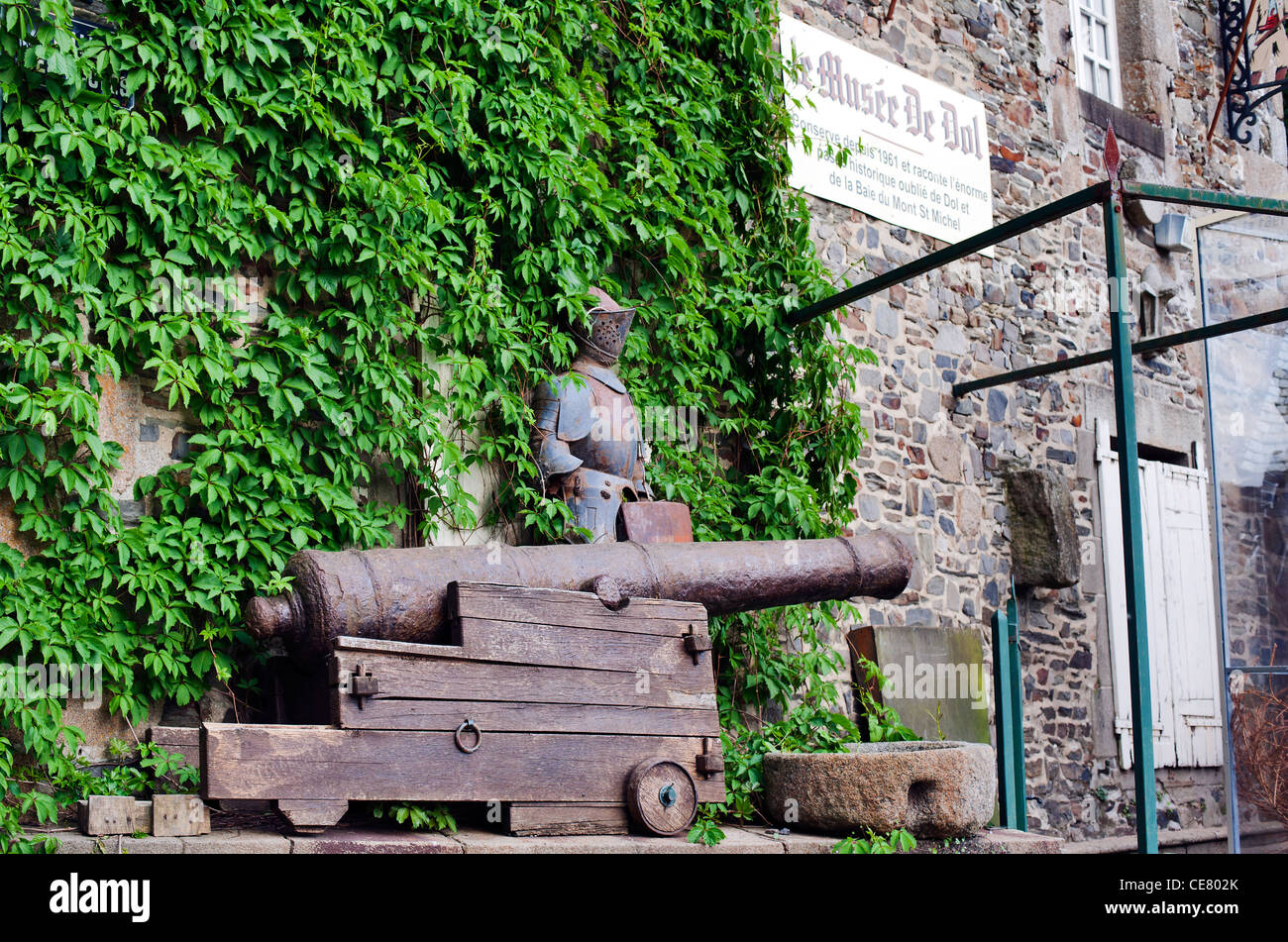 Dol-de-Bretagne Museum exterior, cannon armour exhibits Brittany, France, Europe Stock Photo