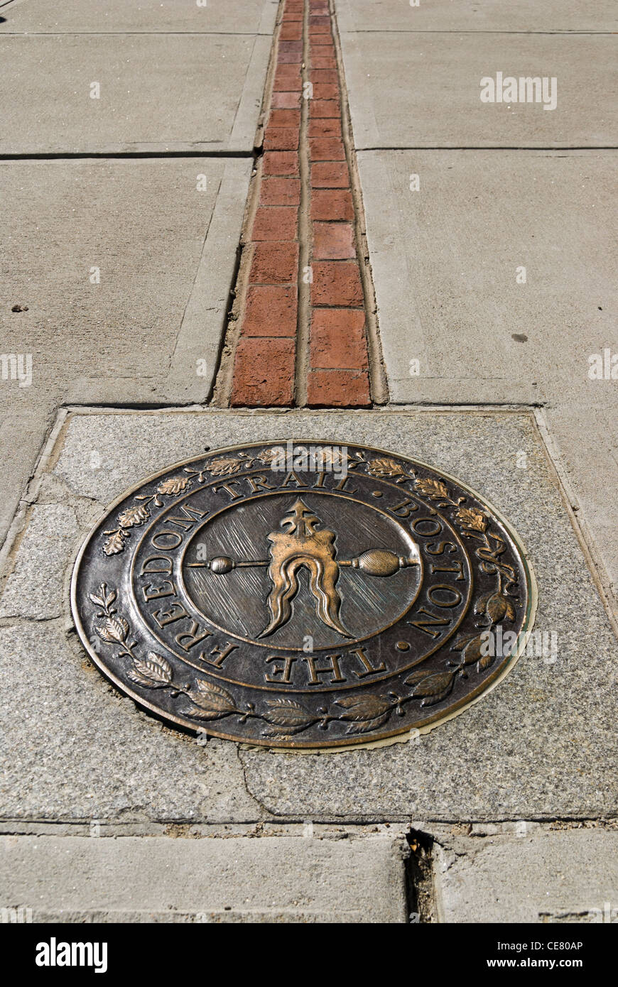 Plaque indicating the start of the Freedom Trail through downtown Boston, Massachusetts, USA. Stock Photo