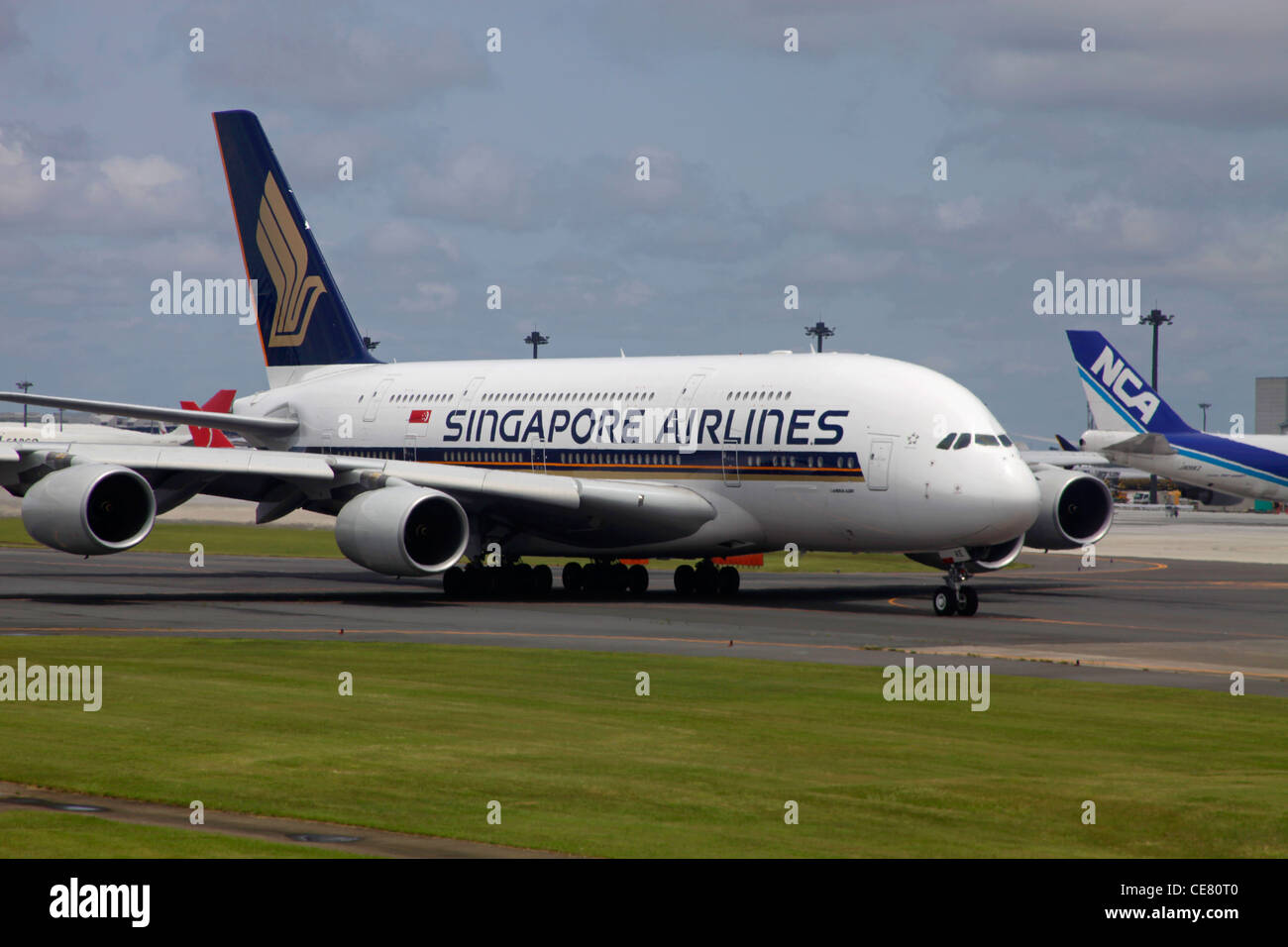 Airbus A380 taxing at Narita Airport Japan Stock Photo
