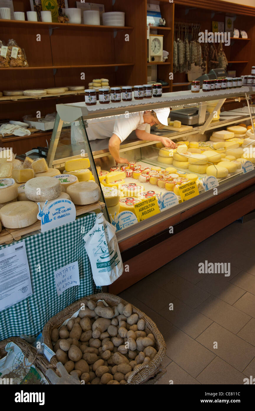 Local cheeses on sale at the Cooperativa Casearia. Val di Vara. Verese Ligure. Liguria. Italy Stock Photo