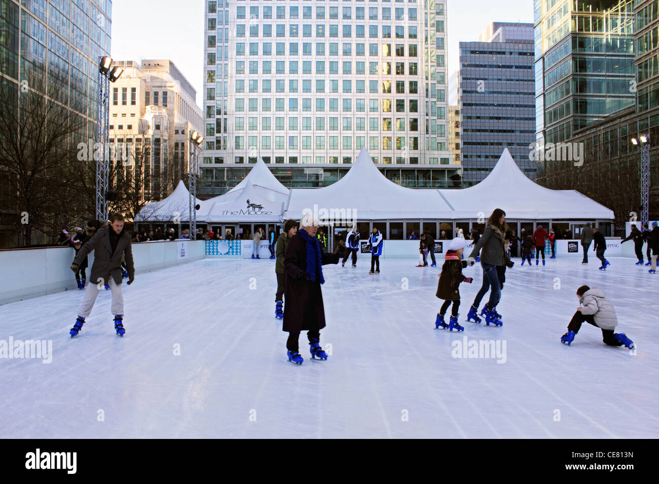 Ice skating rink at Canary Wharf Docklands London England UK Stock
