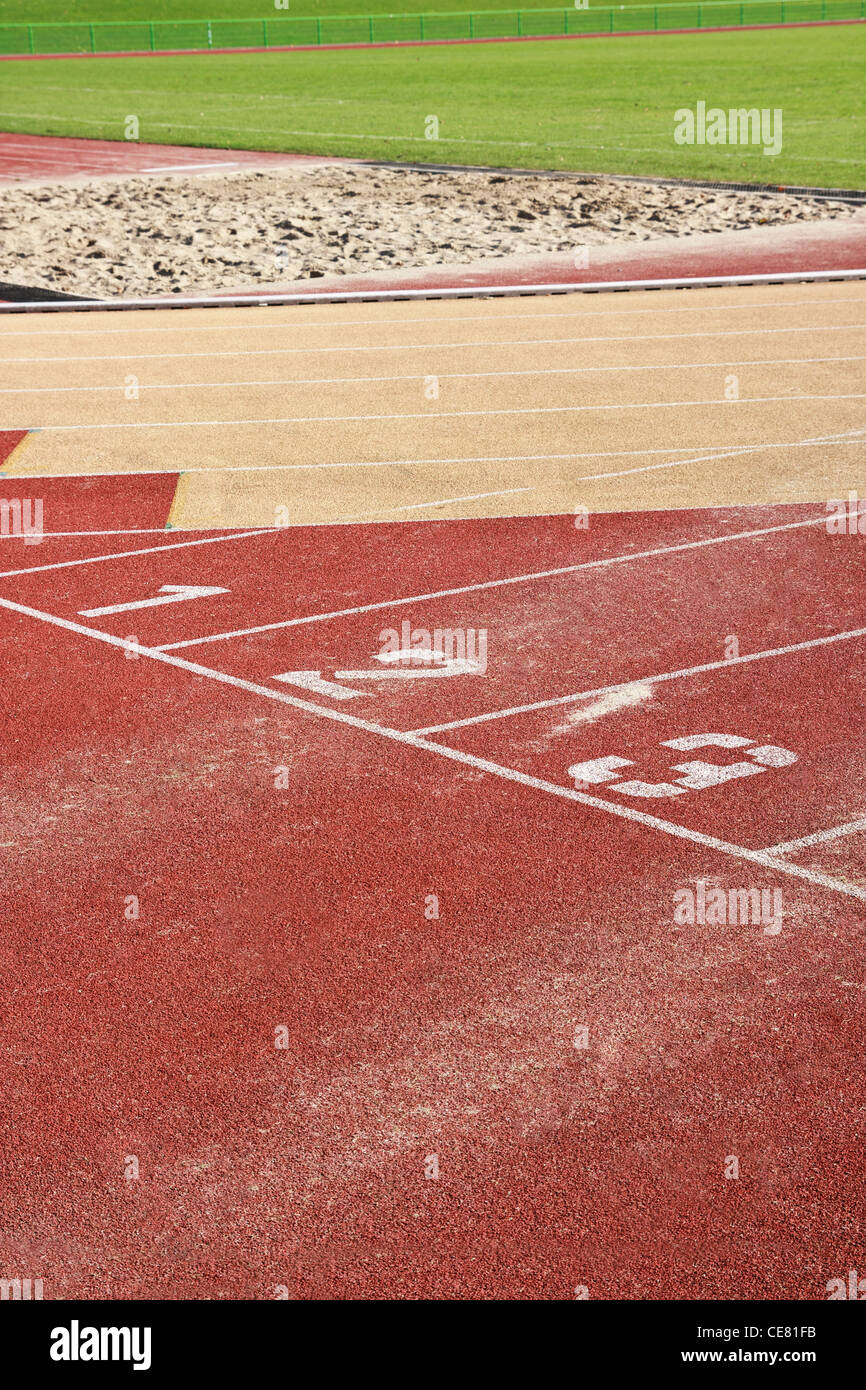 Running track lines with starting numbers Stock Photo