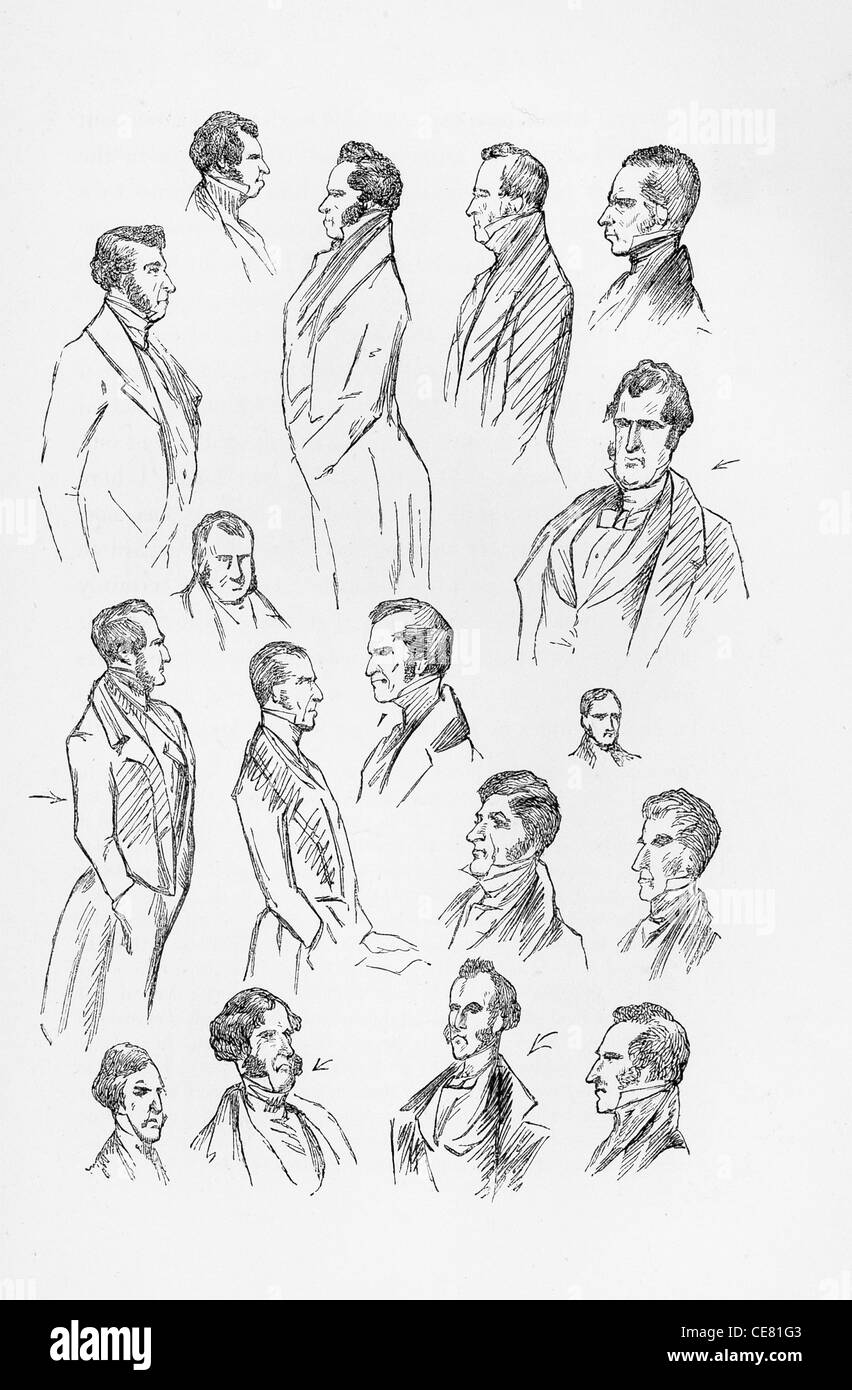 This engraving of 17 sketches for Mr. Dombey by Browne appeared in Vol. II of John Forster's 1873 biography of Dickens. Stock Photo