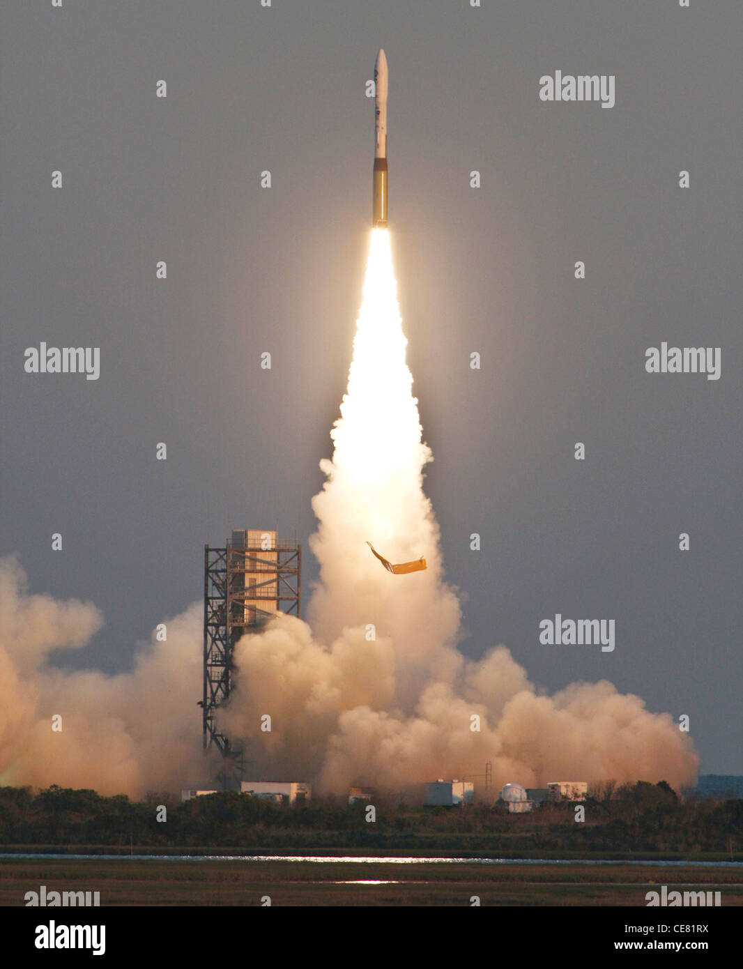 A Minotaur I launches May 19, 2009, from the Mid-Atlantic Regional Spaceport at the NASA Wallops Flight Facility at Wallops Island, Va. The payload is a military TacSat-3 satellite. Stock Photo