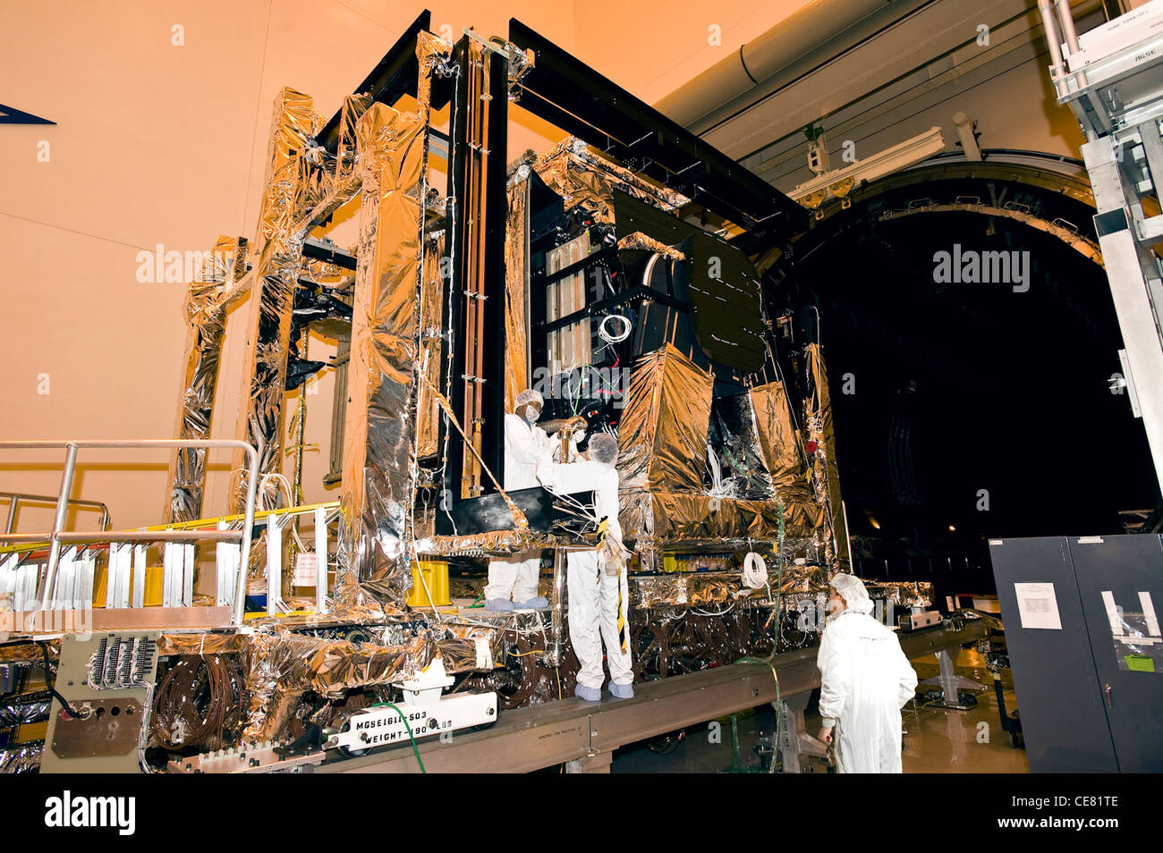 Space-Based Infrared System GEO-1 Satellite undergoing work at Lockheed Martin Space Systems in Sunnyvale, Calif. Stock Photo