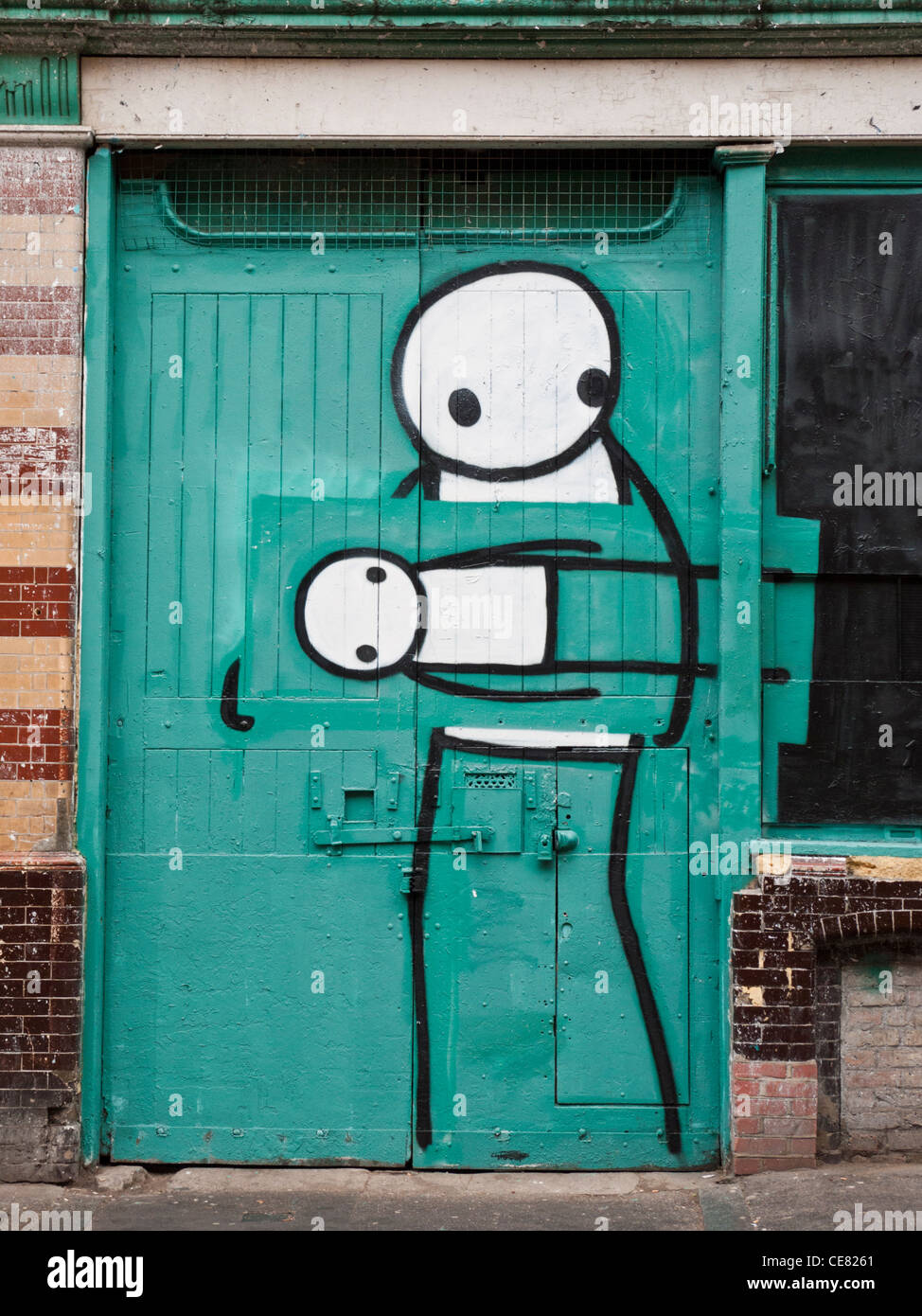 Street art by the artist Stik that depicts an "Art Thief" stealing a