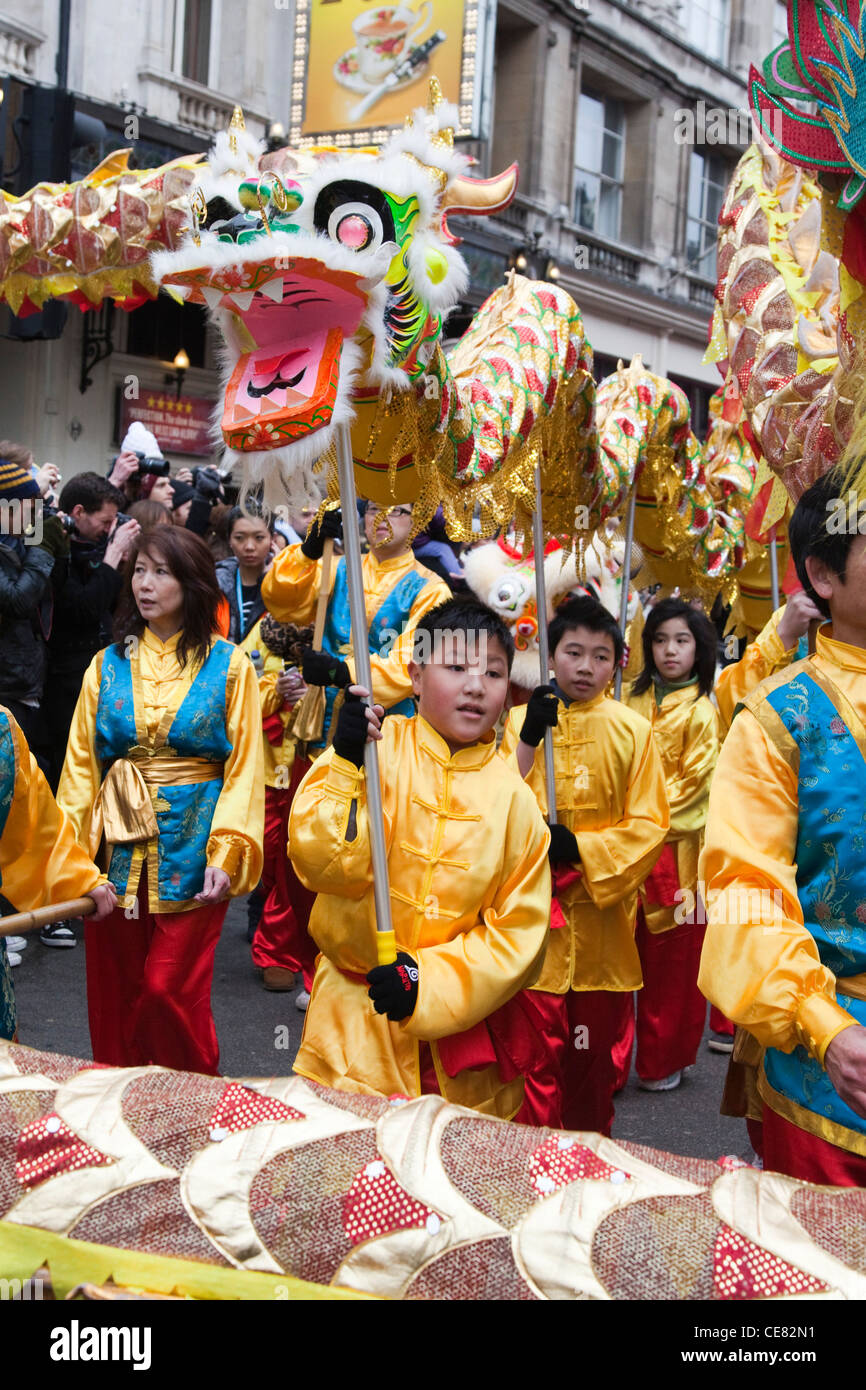 Dragon Dancers, Chinese New Year celebrations in Central London Stock Photo